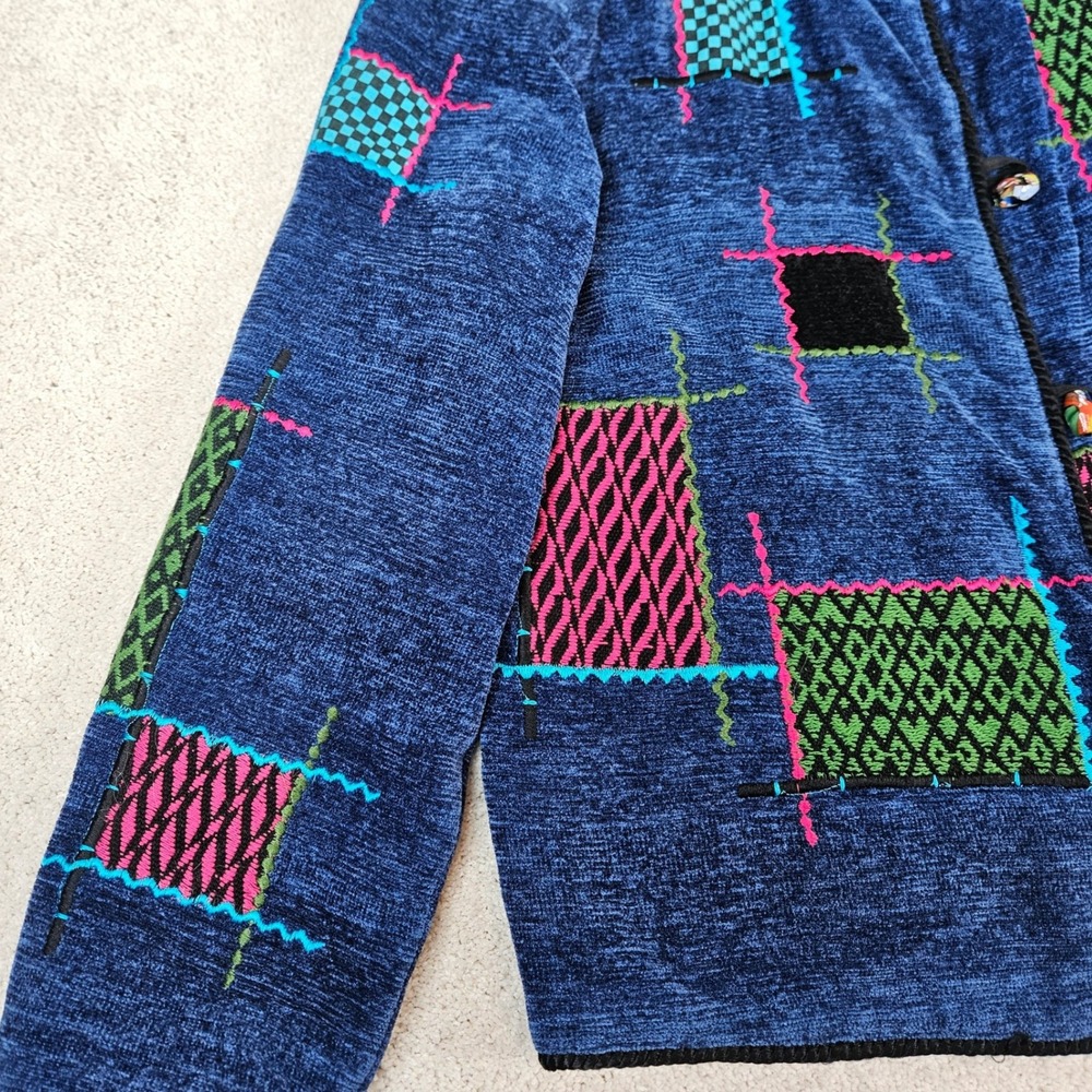 Abstract Patchwork Jacket Blue Chenille Multi Col… - image 7